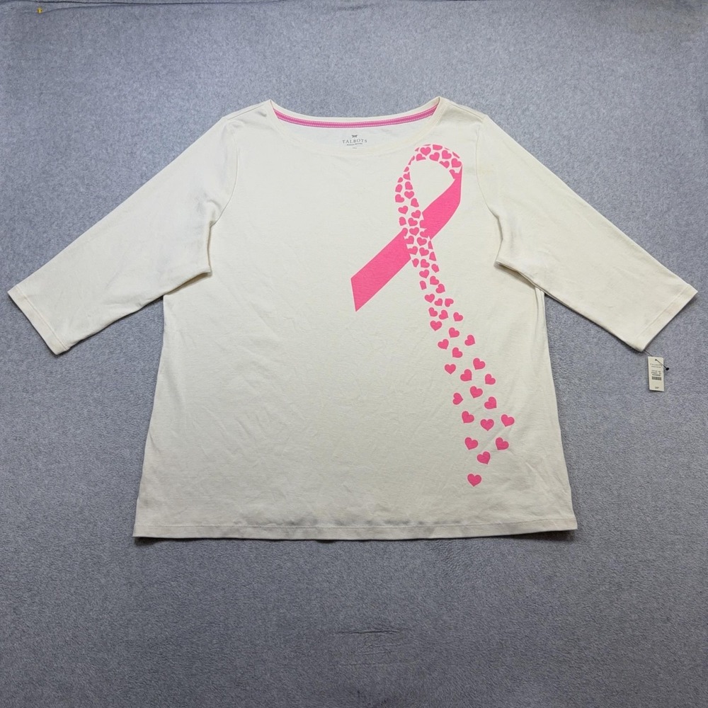 Talbots Tee Shirt Womens Petite 3XP Plus Pink Ribbon Breast Cancer Awareness Top